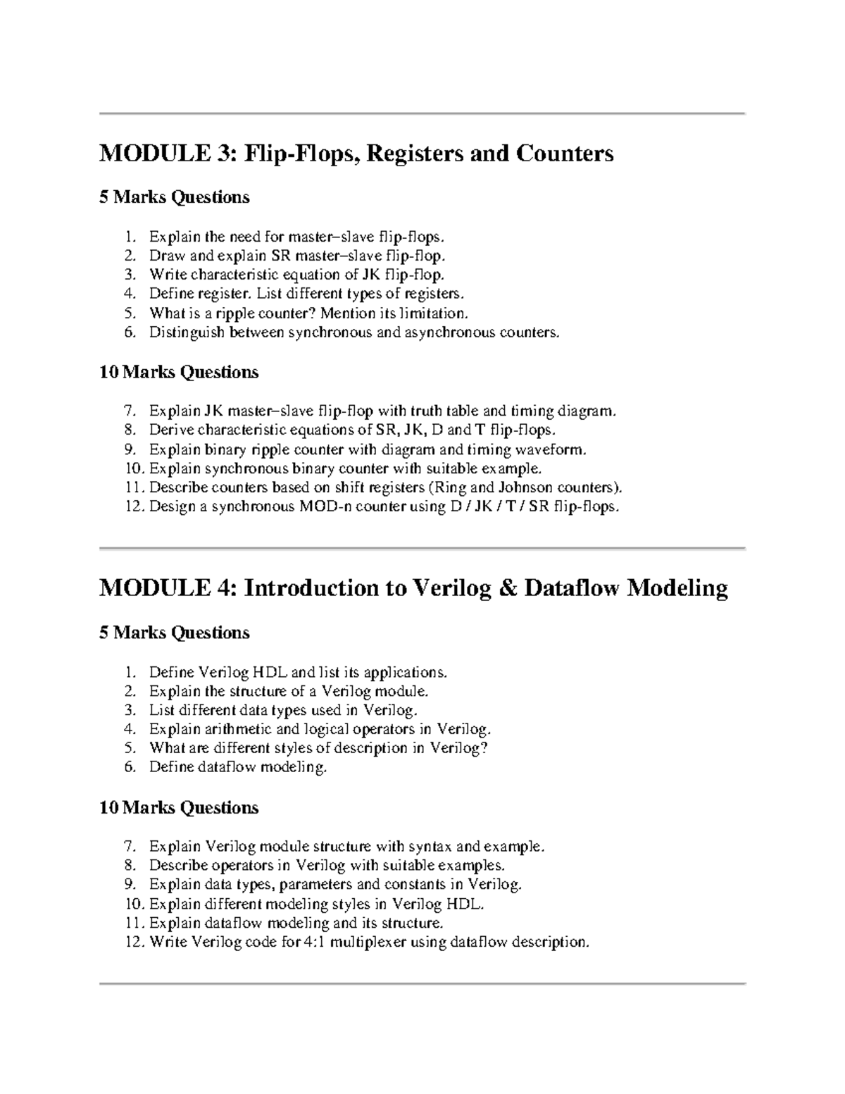 DSDV(QB2) - Registers, Counters & Verilog Dataflow Modeling Notes - Studocu