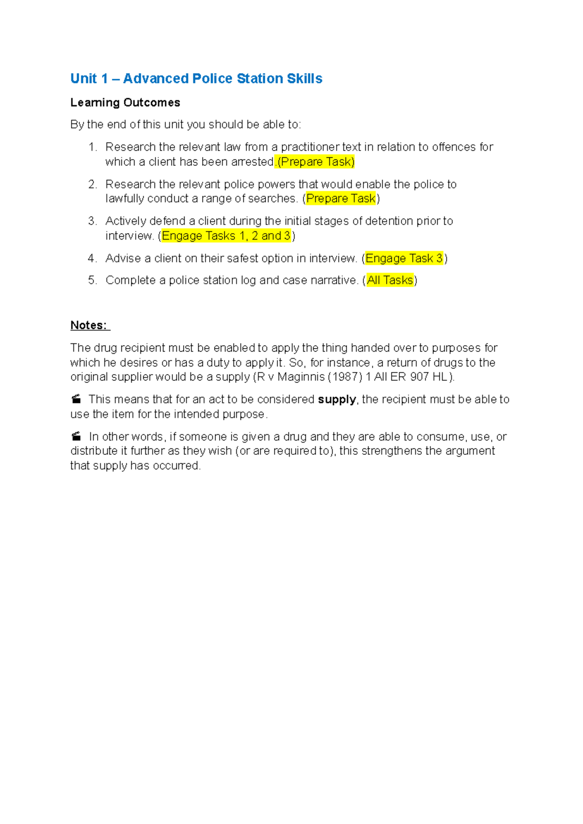 Unit 1 Workshop: Advanced Police Station Skills & Learning Outcomes ...