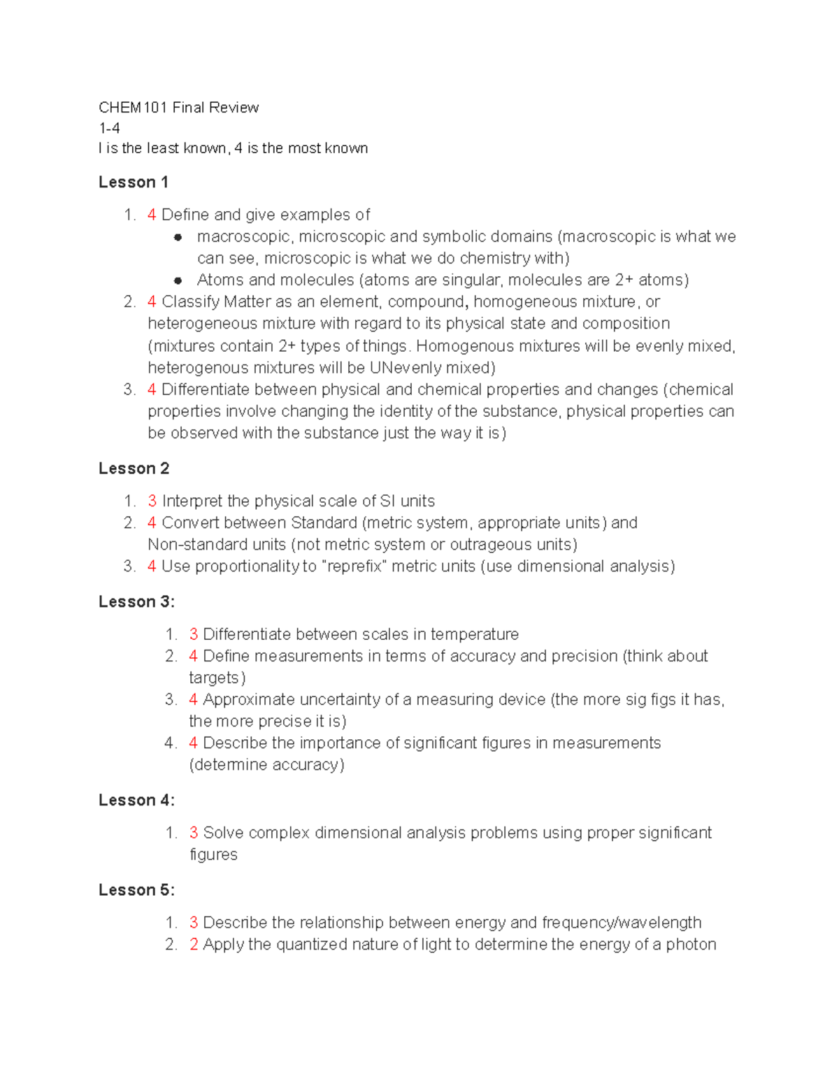 CHEM101 Final Exam Comprehensive Review Notes - Studocu