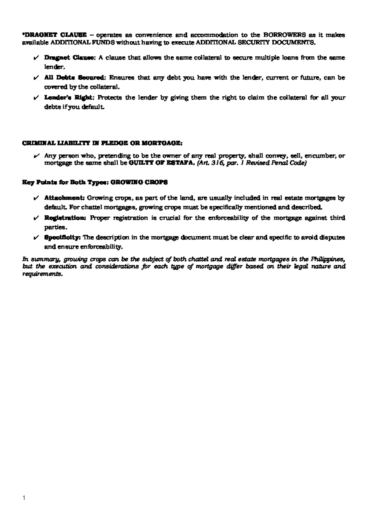 Credit Transac - *DRAGNET CLAUSE – operates as convenience and ...