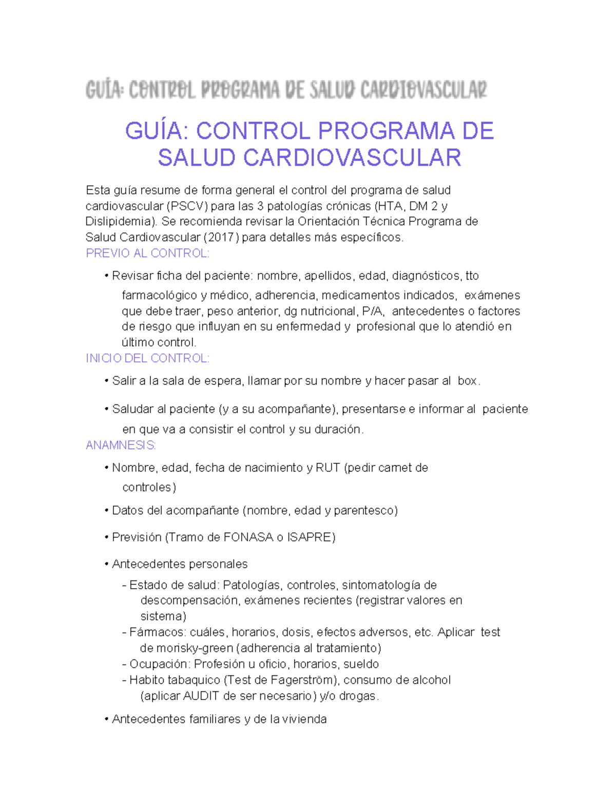 Guía de Control del Programa de Salud Cardiovascular - PSCV - Studocu