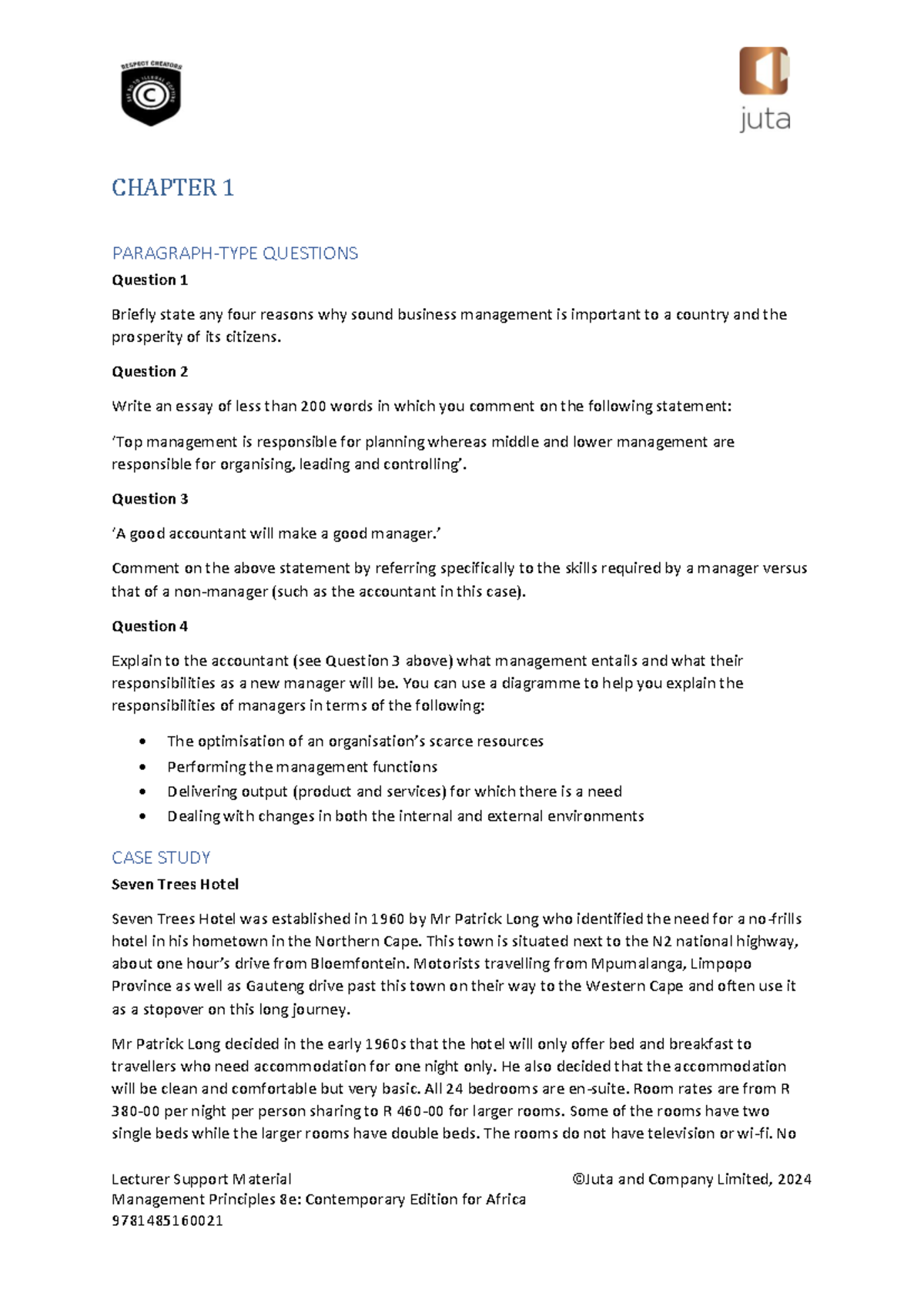 CHAPTER 1 TUTORIAL QUESTIONS: MANAGEMENT PRINCIPLES 2024 - Studocu