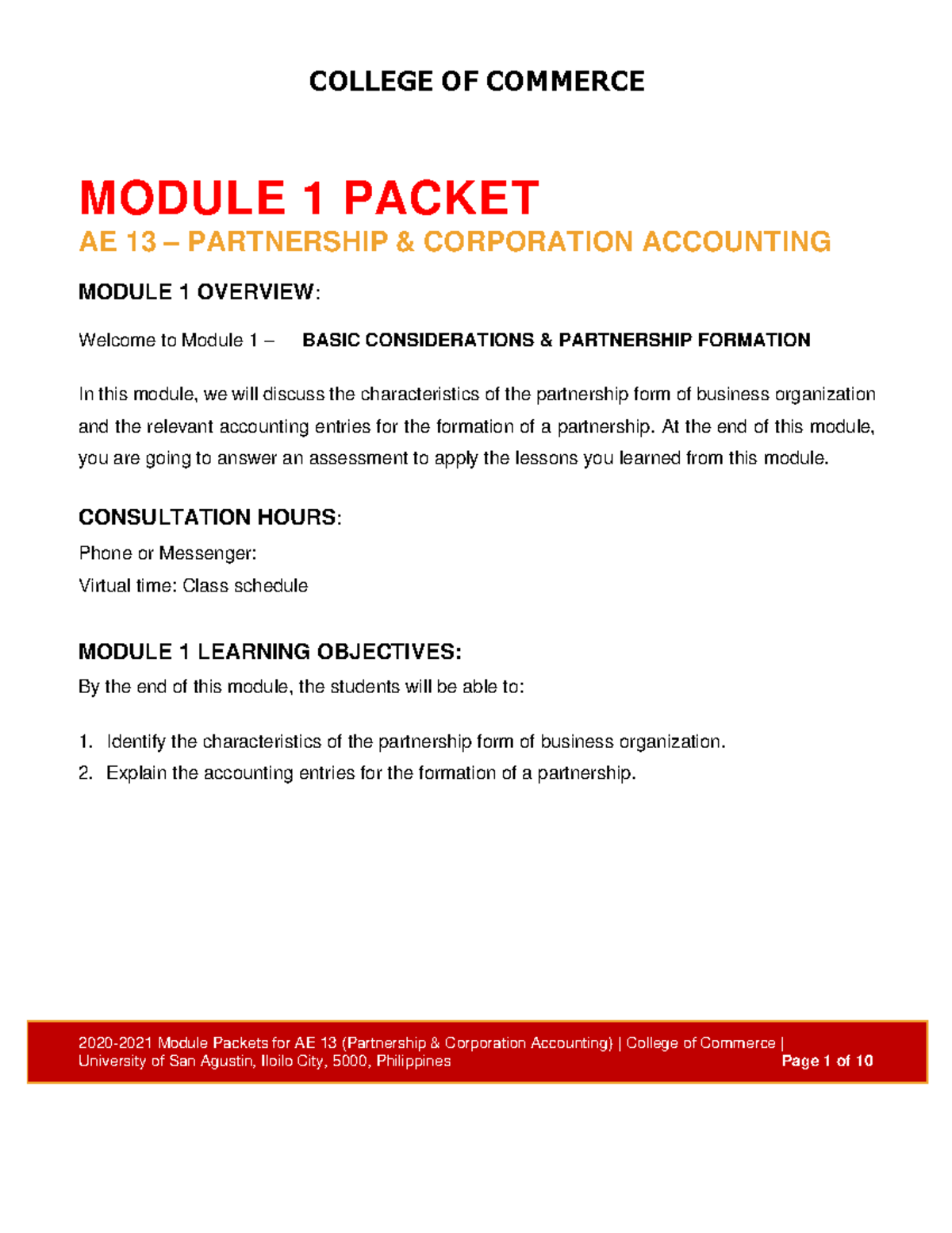 AE 13 Module 1: Basic Considerations in Partnership Formation - Studocu