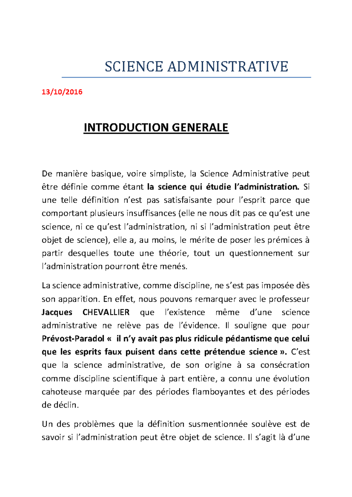 La Science Administrative: Concepts, Évolution et Perspectives - Studocu