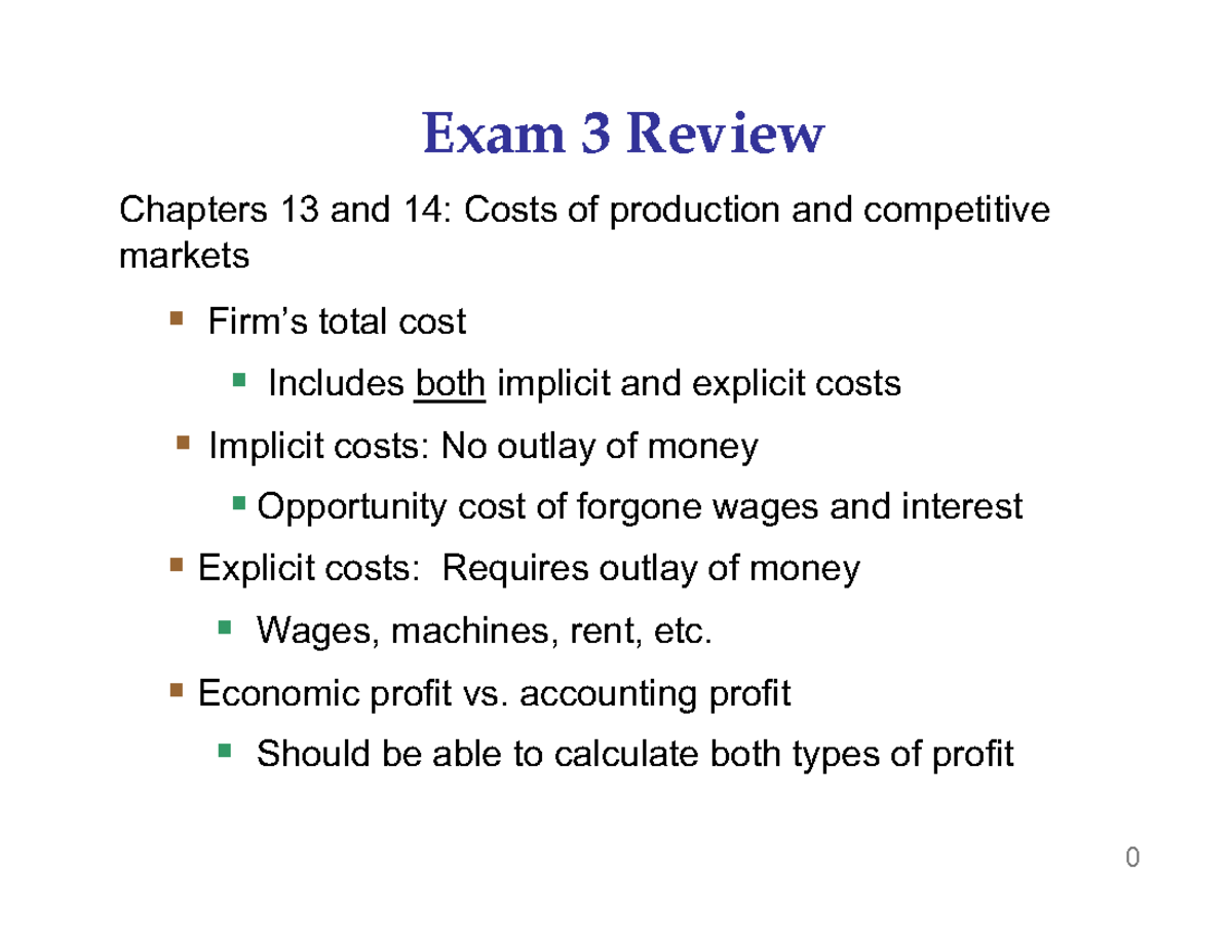 ECO 101 Exam 3 Review: Market Structures & Costs - Studocu