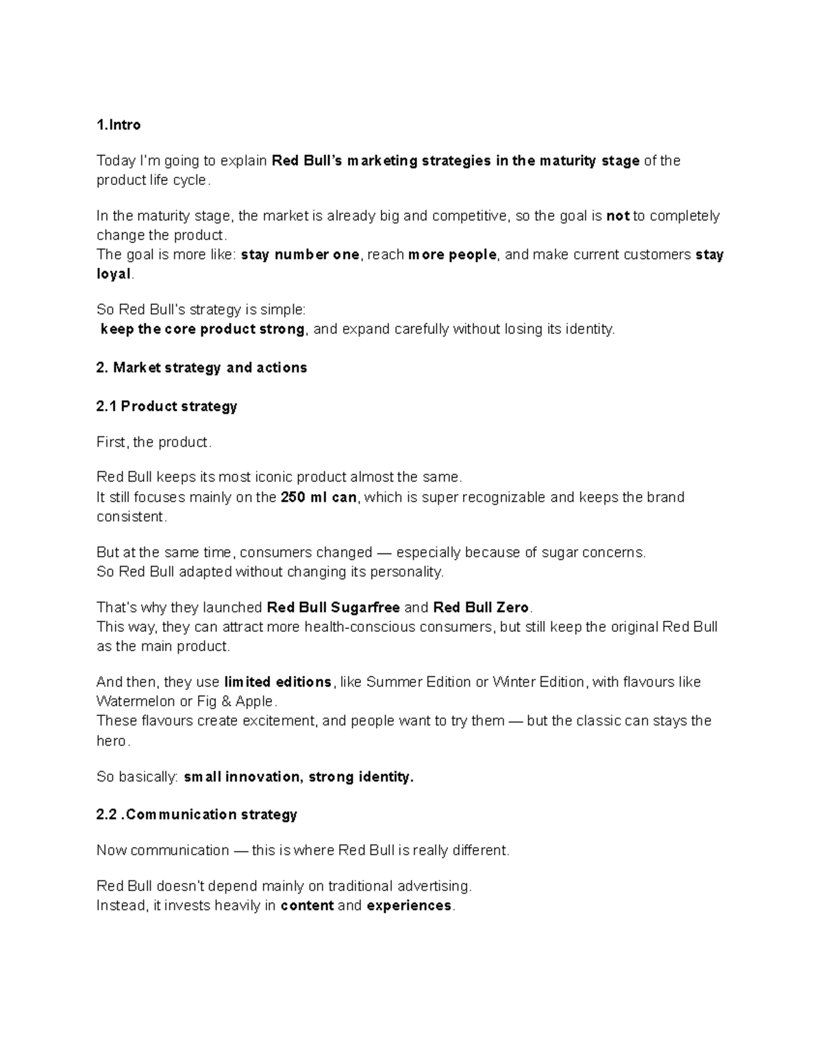 Red Bull Marketing Strategies in Product Maturity Stage - Studocu