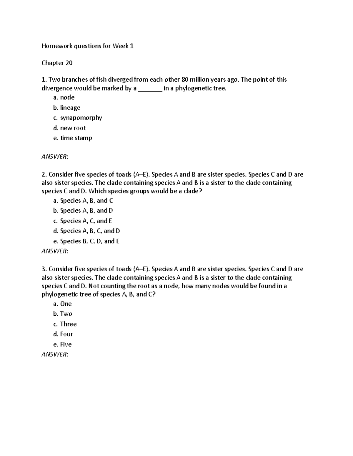 Homework Questions for Week 1 - Chapter 20 Review - Studocu