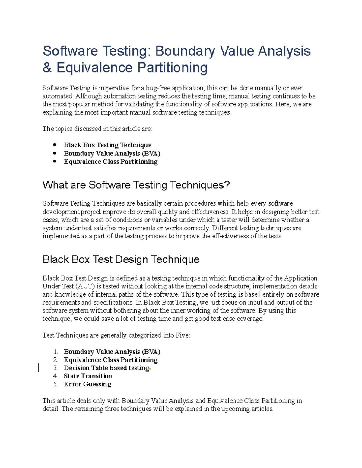 Subjects - Software Testing: Boundary Value Analysis & Equivalence ...