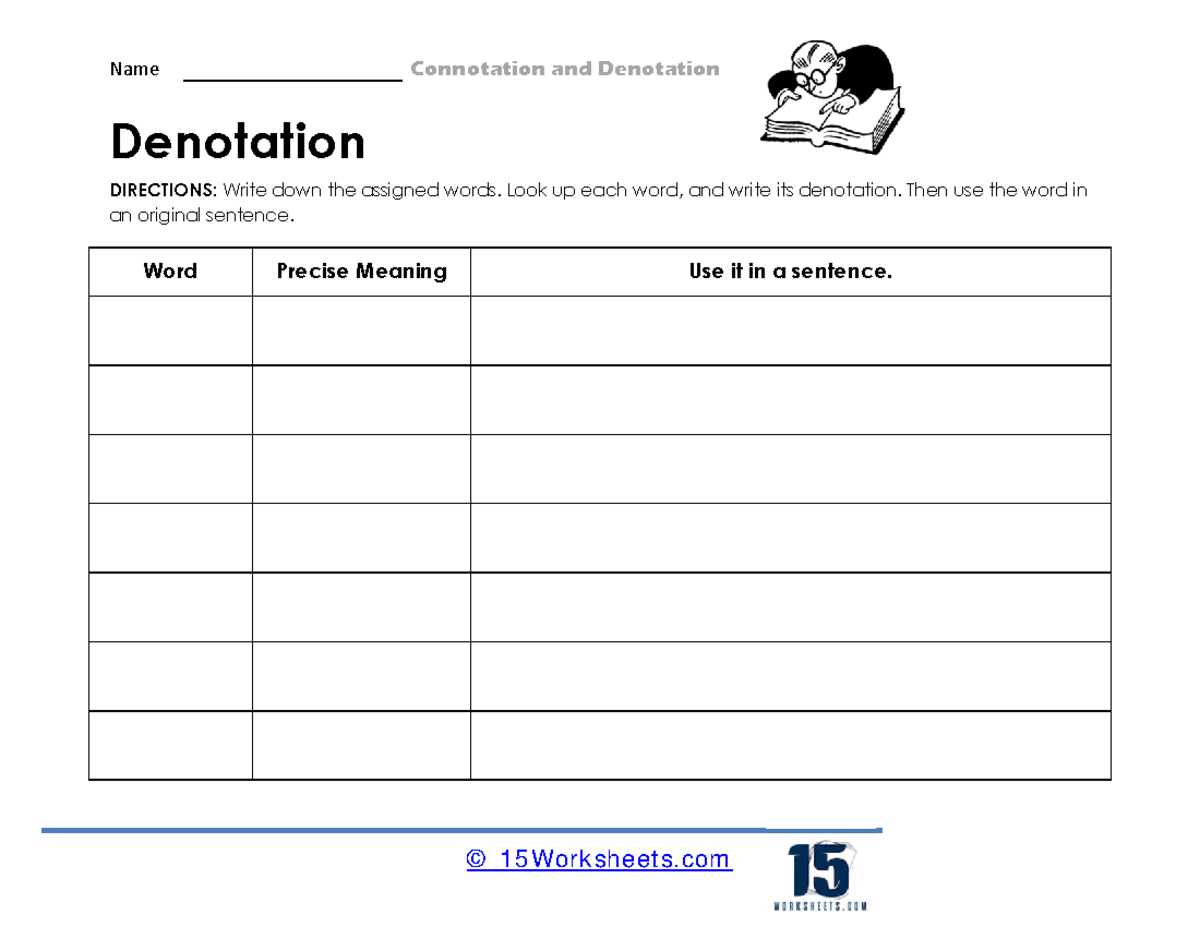 Denotation worksheet - to understand the denotative meaning - English ...