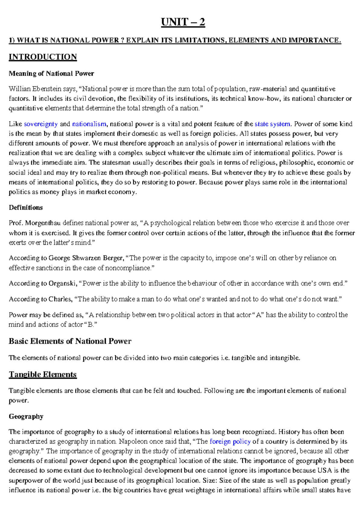 UNIT 2 - International Relations - UNIT – 2 1) WHAT IS NATIONAL POWER ...