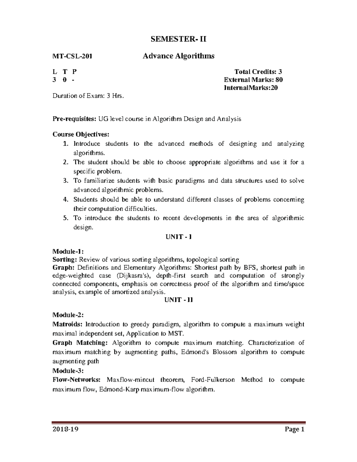 MTech Syllabus II Sem: Advanced Algorithms & Electives Overview - Studocu