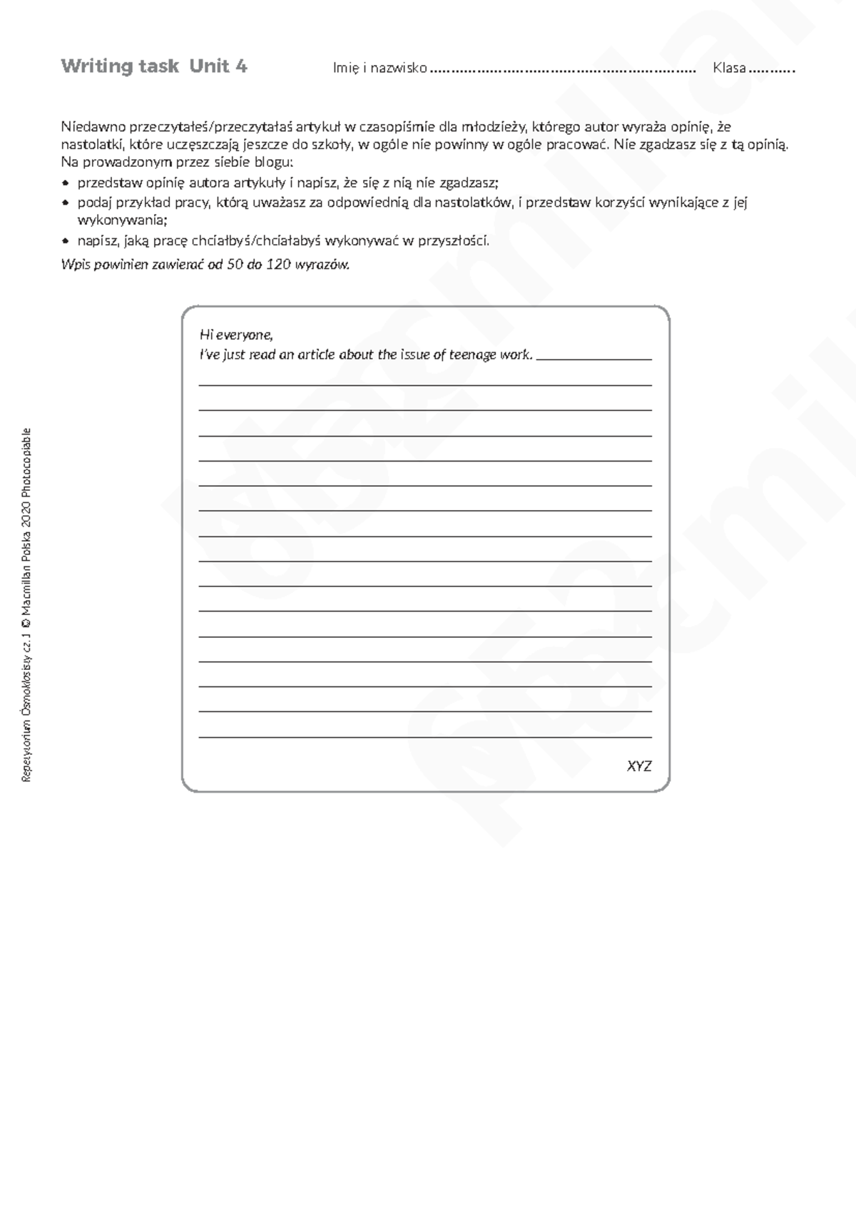 Unit 4 Writing Task - Teenage Work Opinions (Repetytorium Ósmoklasisty ...