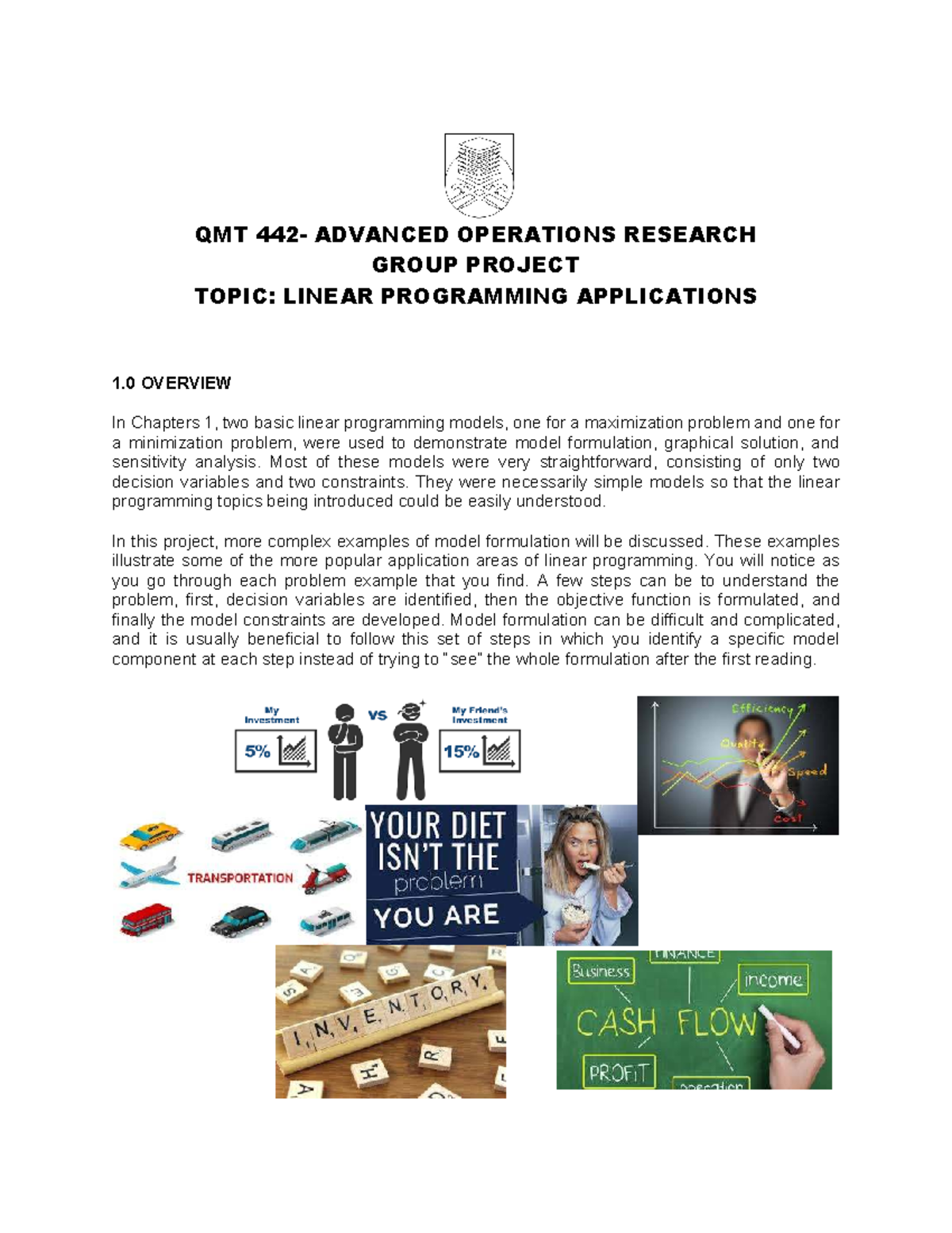 QMT 442 Group Project: Advanced Linear Programming Applications - Studocu