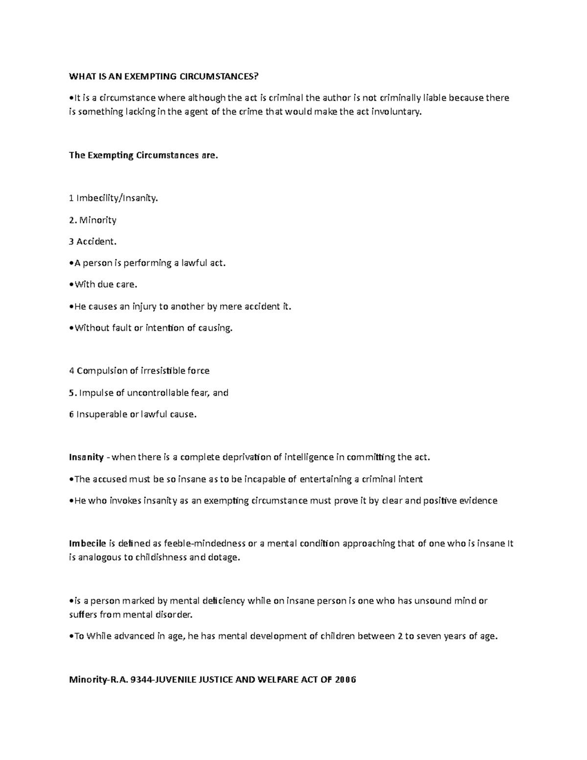 Criminal law module 2 - lecture notes in law1 - WHAT IS AN EXEMPTING ...