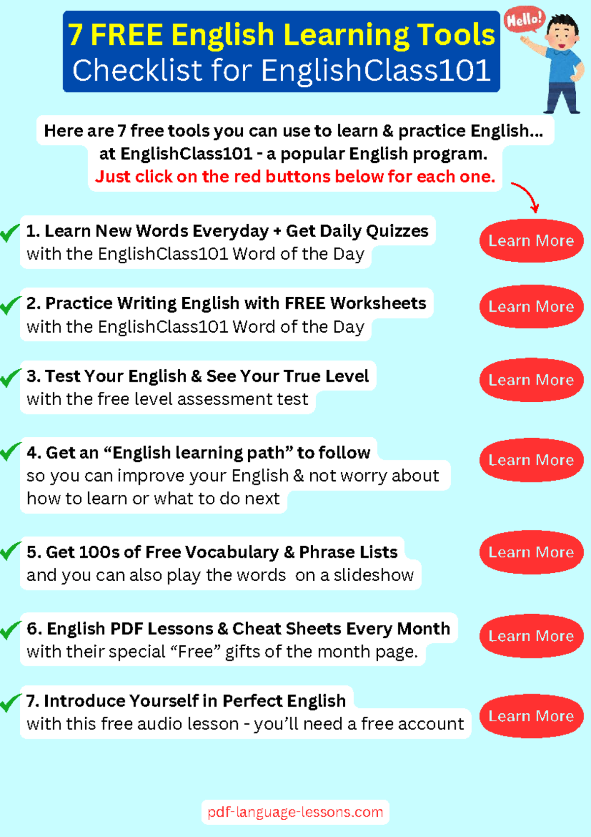 7 FREE English Learning Tools Checklist for EnglishClass101 PDF - Studocu