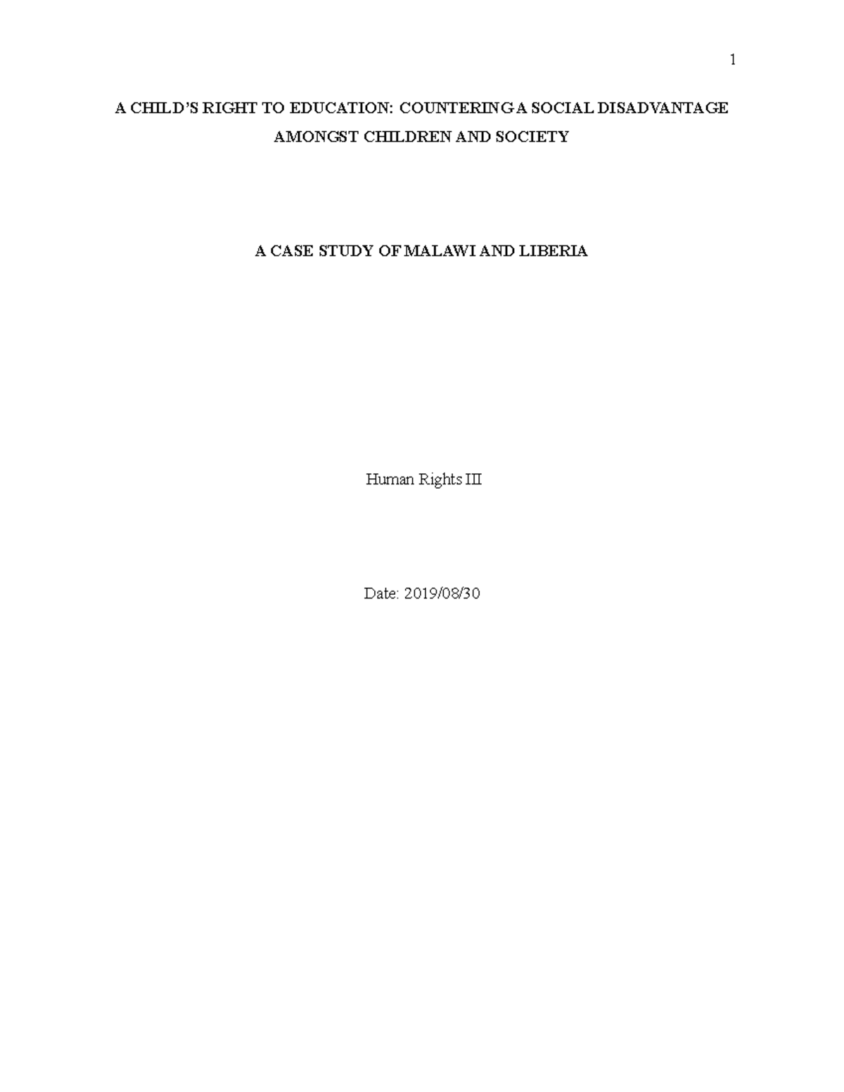 Human Rights III: Child Education Rights Case Study on Malawi & Liberia ...