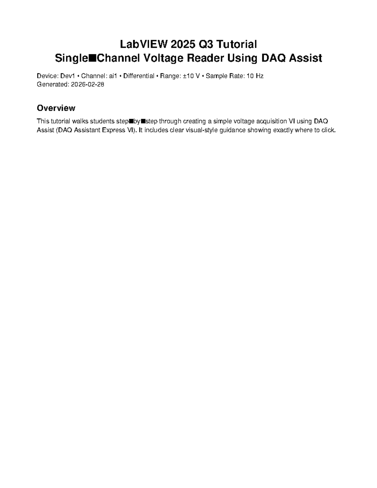LabVIEW 2025 Q3 Single Channel DAQ Assist Voltage Reader Guide - Studocu