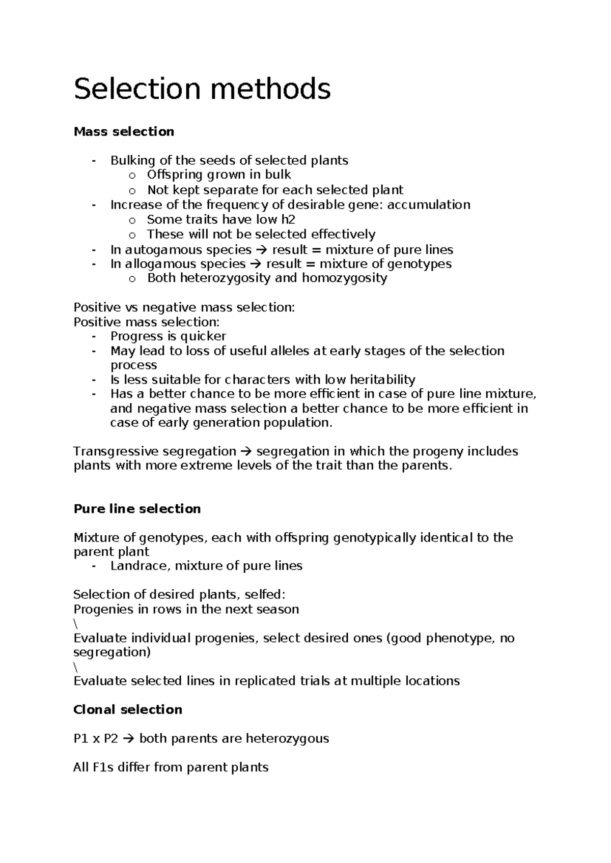 Lecture on Selection Methods: Mass Selection and Clonal Techniques ...