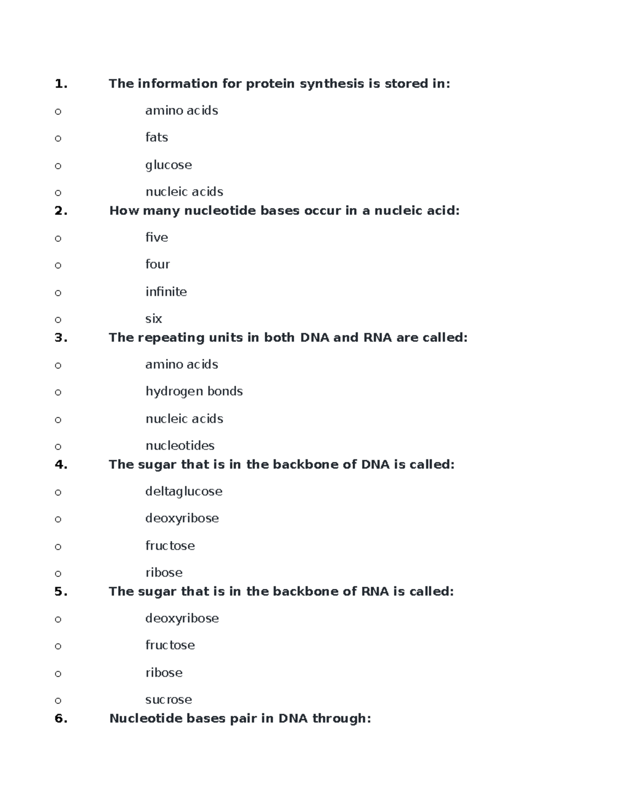 Nucleic Acid MCQs - Quiz on DNA and RNA Structure and Function - Studocu