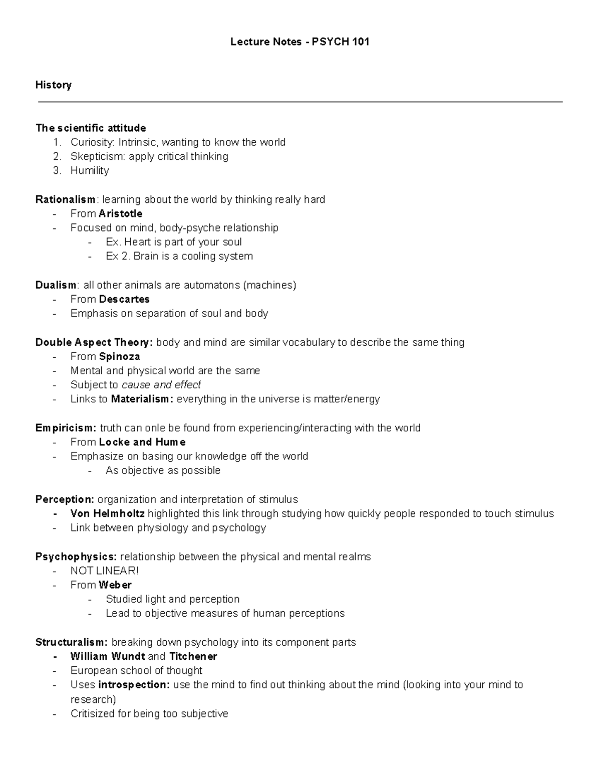 Lecture Notes PSYCH 101: History of Psychology and Scientific Attitude ...