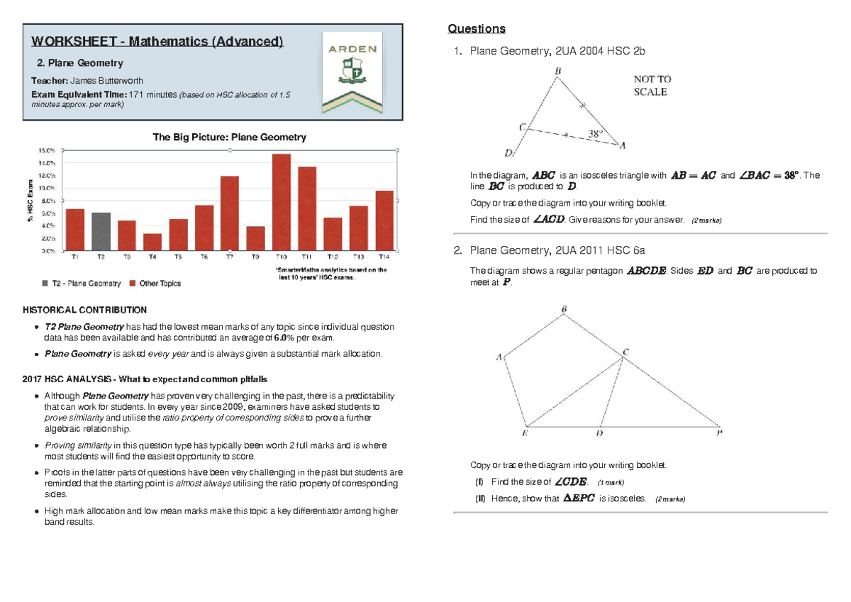 Hsc geometry - Examples - WORKSHEET - Mathematics (Advanced) 2. Plane ...