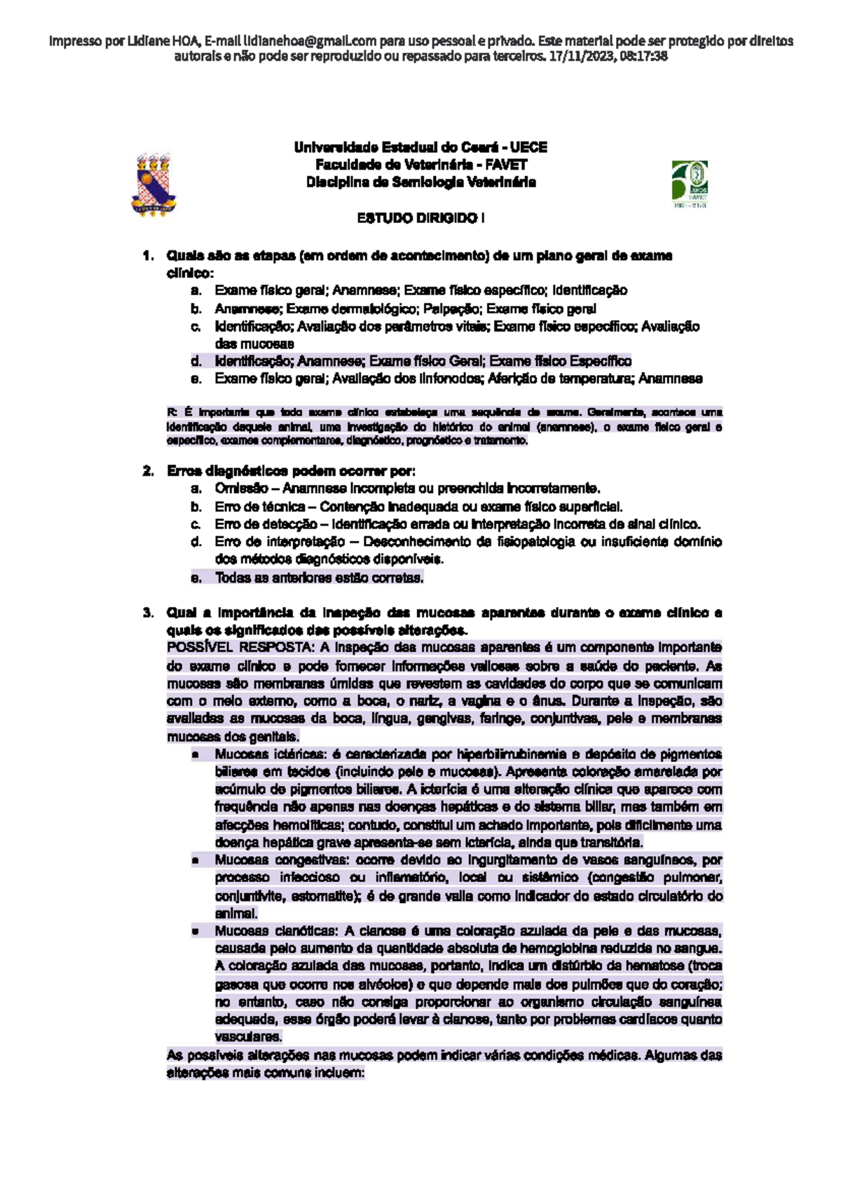 Semiology Questionnaire for Course 2: Key Concepts and Insights - Studocu