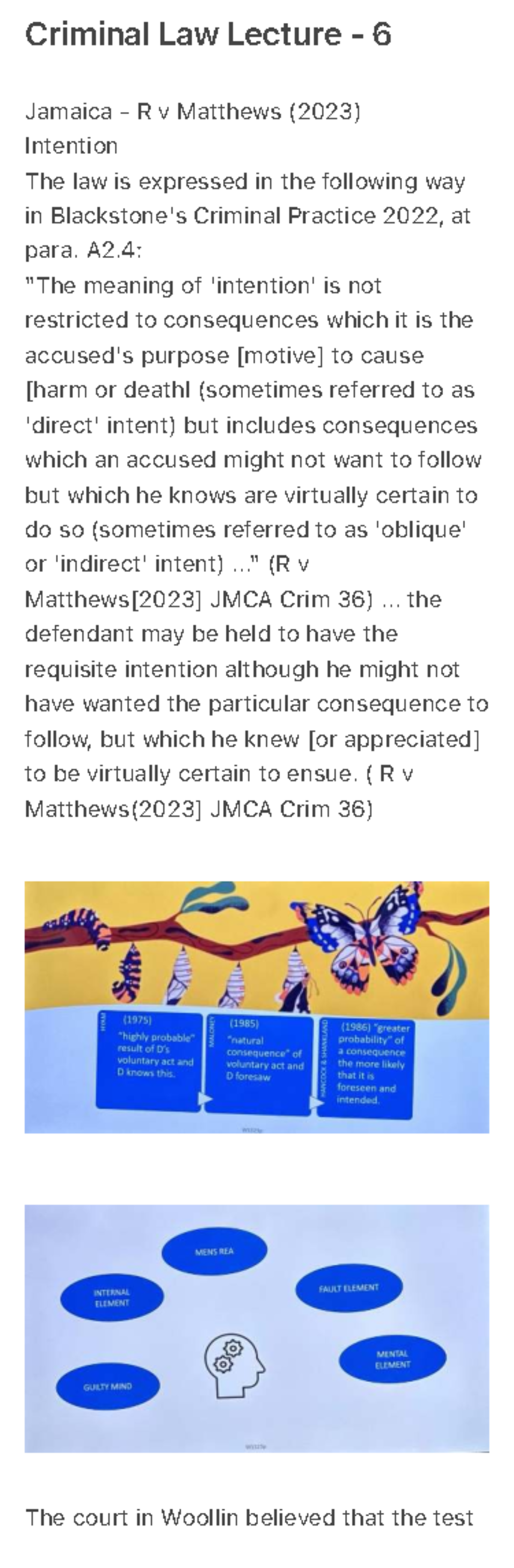 Criminal Law Lecture - 6: R v Matthews (2023) - Intention - Studocu