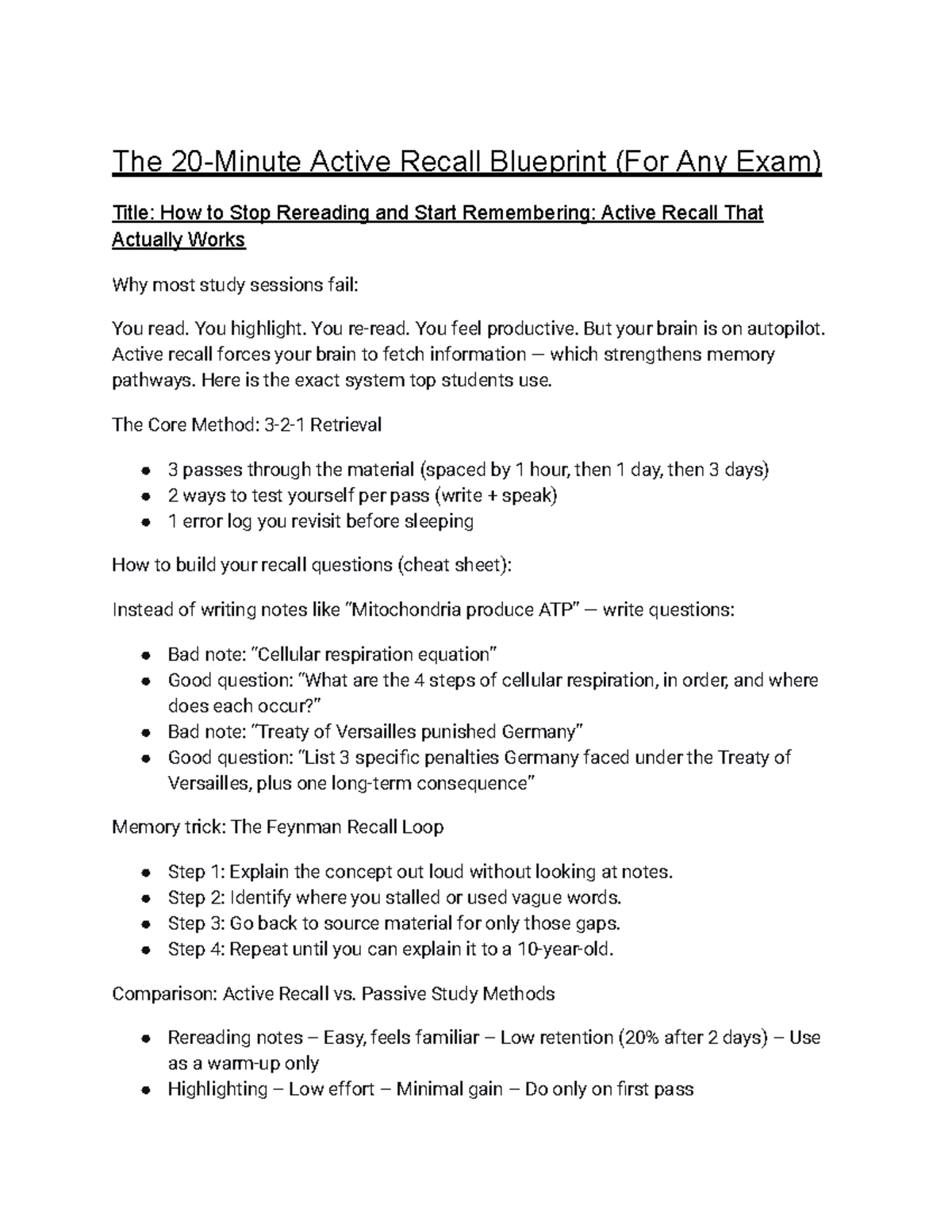 Active Recall Blueprint: Mastering Memory for Any Exam - Studocu