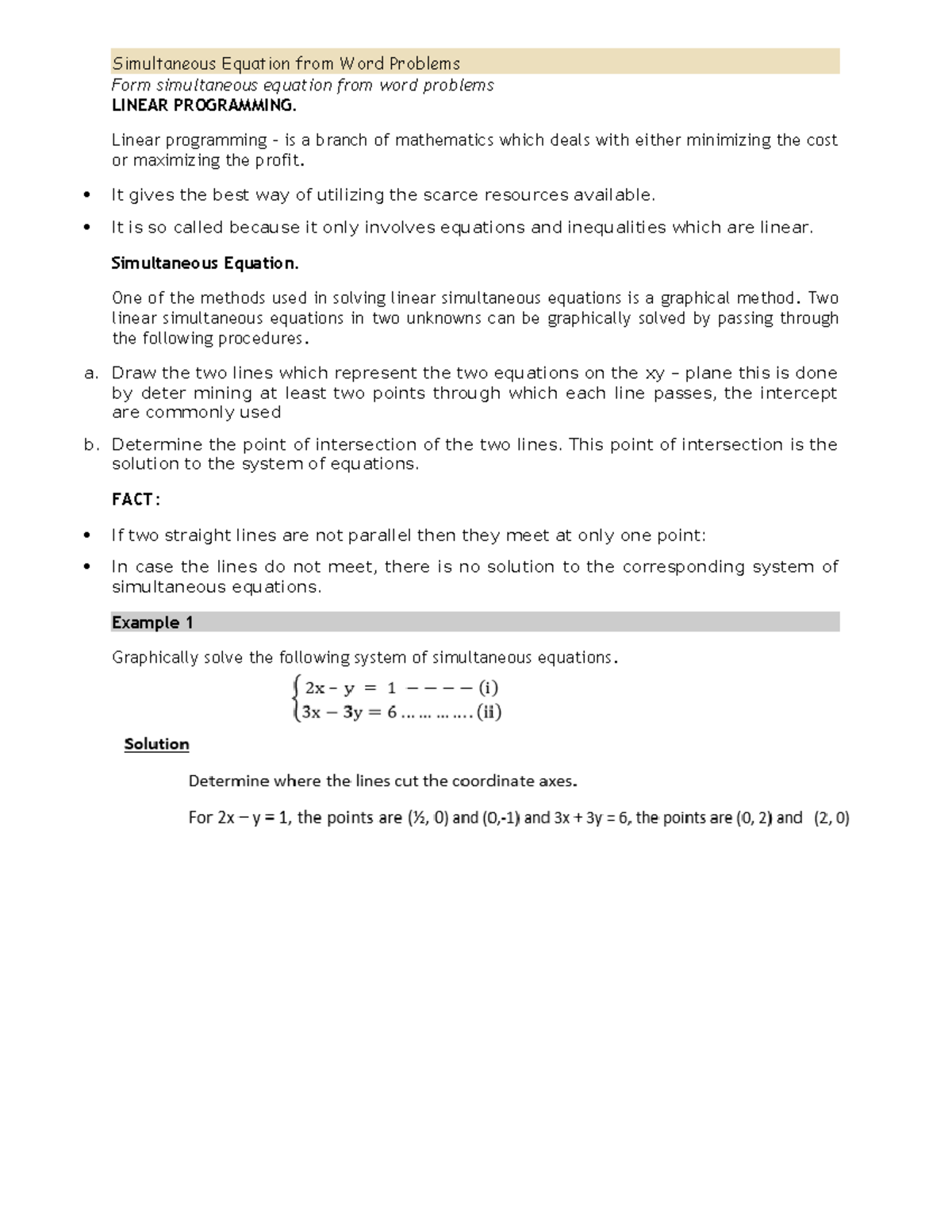 Simultaneous Equations in Word Problems: A Linear Programming Guide ...