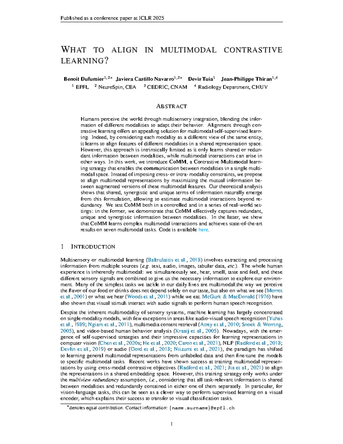 ICLR 2025: Exploring Alignment in Multimodal Contrastive Learning - Studocu