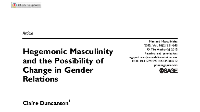 Hegemonic Masculinity and Social Change in Military Contexts: Analysis ...