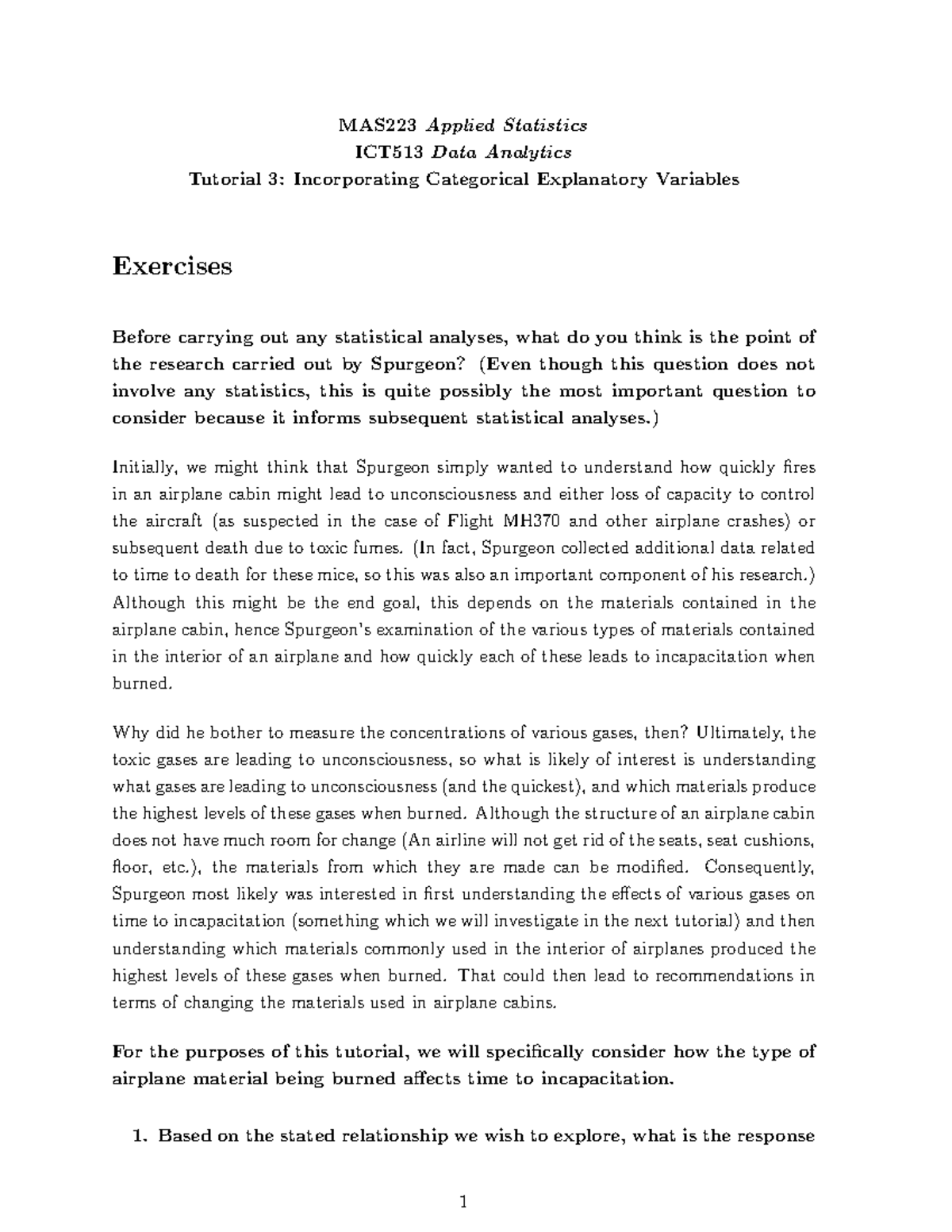 MAS223 Applied Statistics ICT513 Data Analytics Tutorial 3: Categorical ...