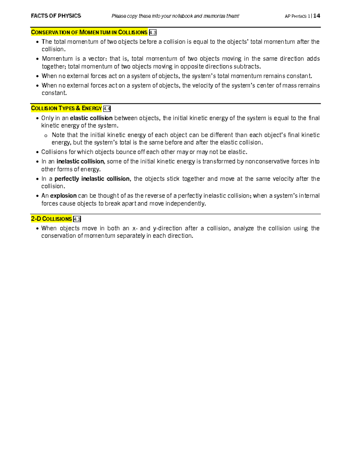 AP PHYSICS 1: Facts on Conservation of Momentum in Collisions - Studocu
