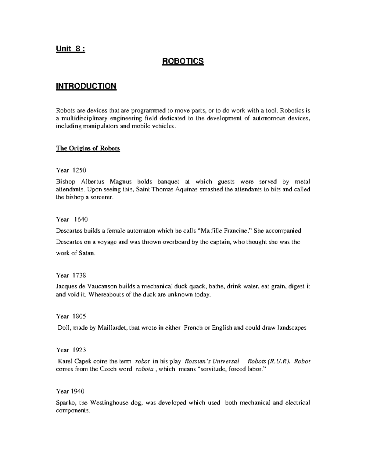 Unit 8: Introduction to Robotics - Training Notes - Studocu