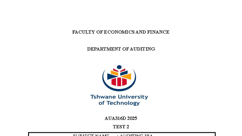 AUA316D 2025 Test 2 Memo: Auditing Insights and Analysis - Studocu