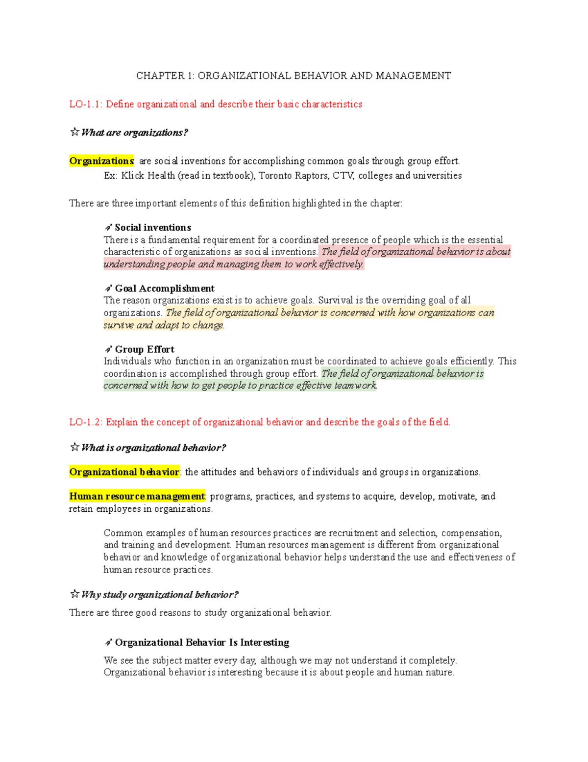 BUSI 3310- Chapter 1 - CHAPTER 1: ORGANIZATIONAL BEHAVIOR AND ...