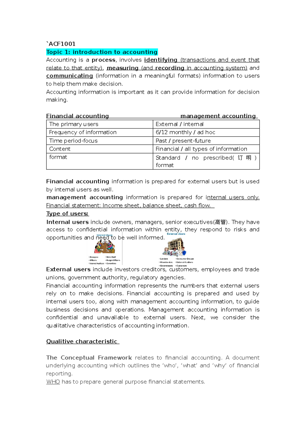 ACF1001 - Introduction to Accounting: Key Concepts and Principles - Studocu