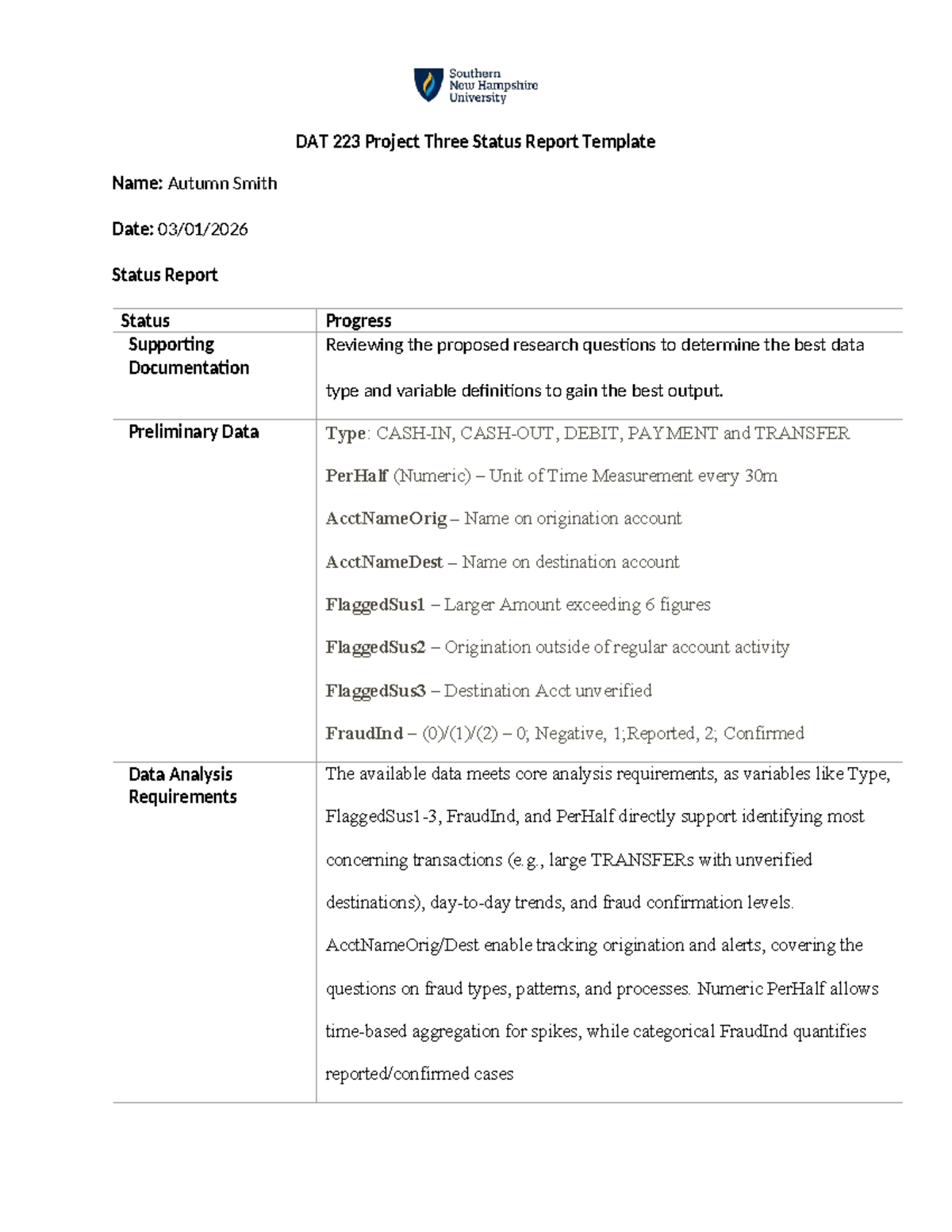 DAT 223 Project Three Status Report: Data Analysis Progress - Studocu