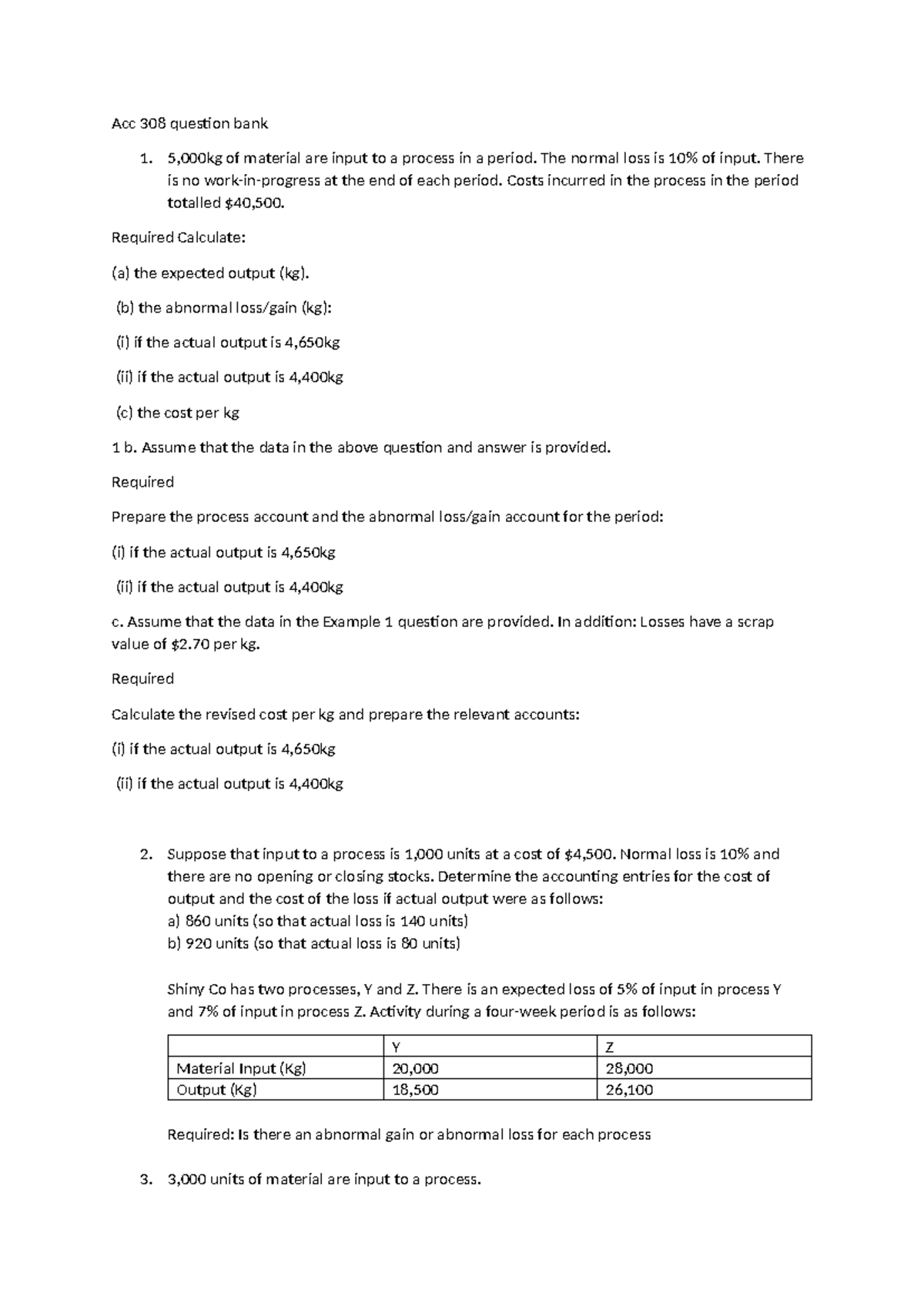 Acc 308 Process Costing Question Bank: Key Calculations & Reports - Studocu