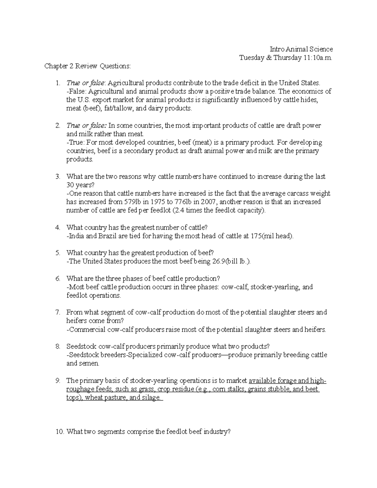 ANSC 101 Chapter 2 Review: Key Concepts and Questions - Studocu