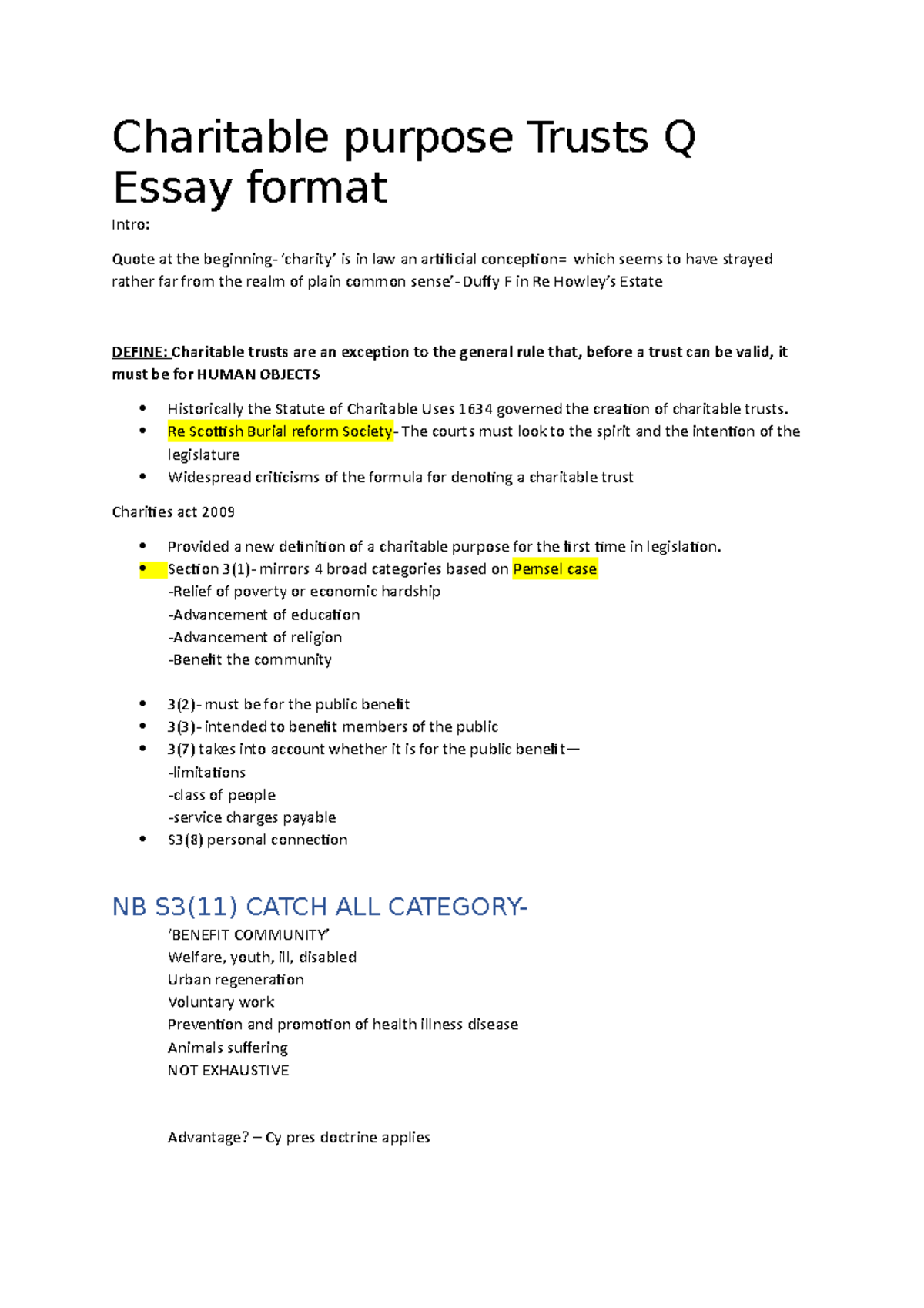 Charitable Purpose Trusts: Q Essay Format Analysis and Insights - Studocu