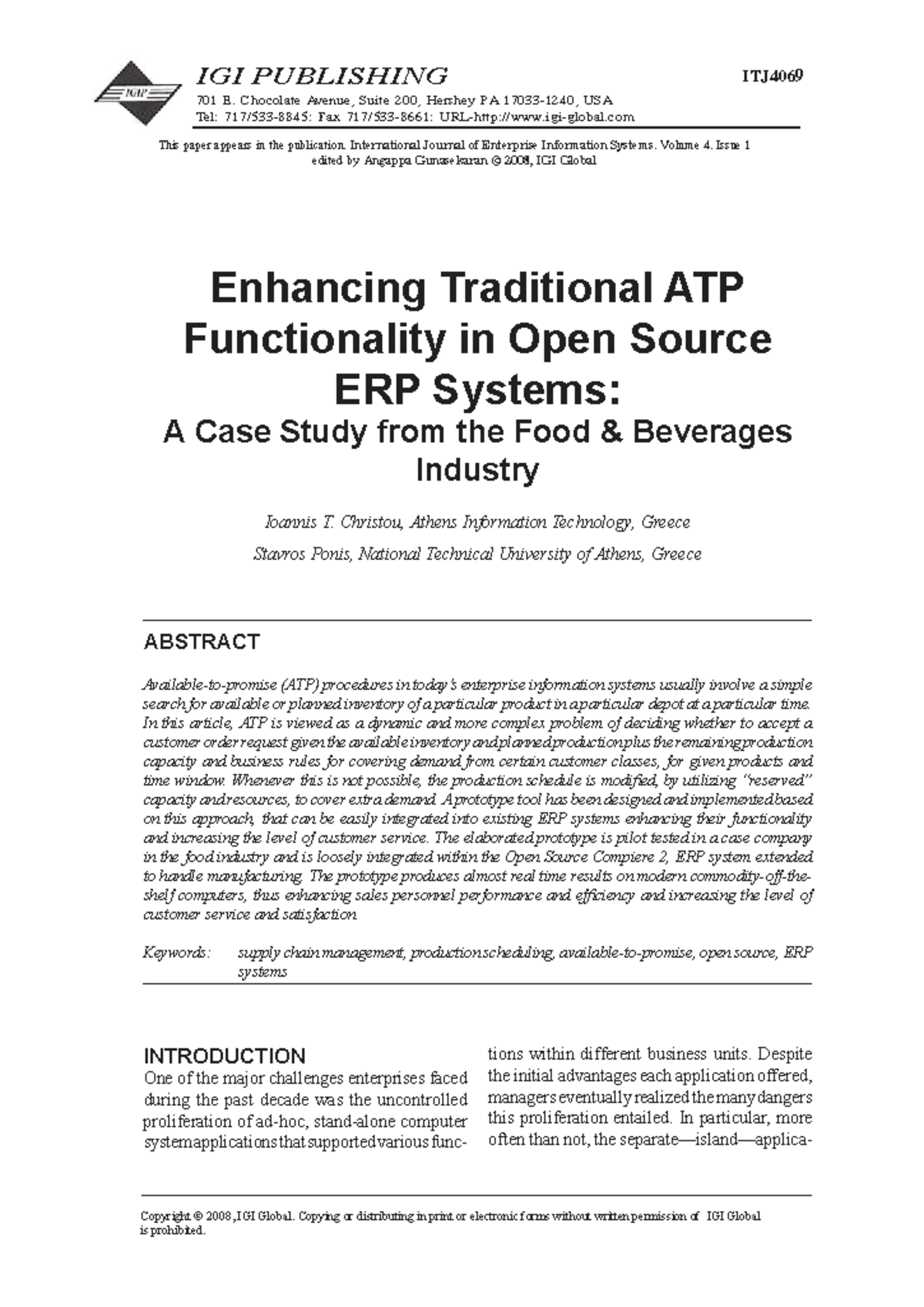 Enhancing ATP Functionality in Open Source ERP Systems: A Case Study ...