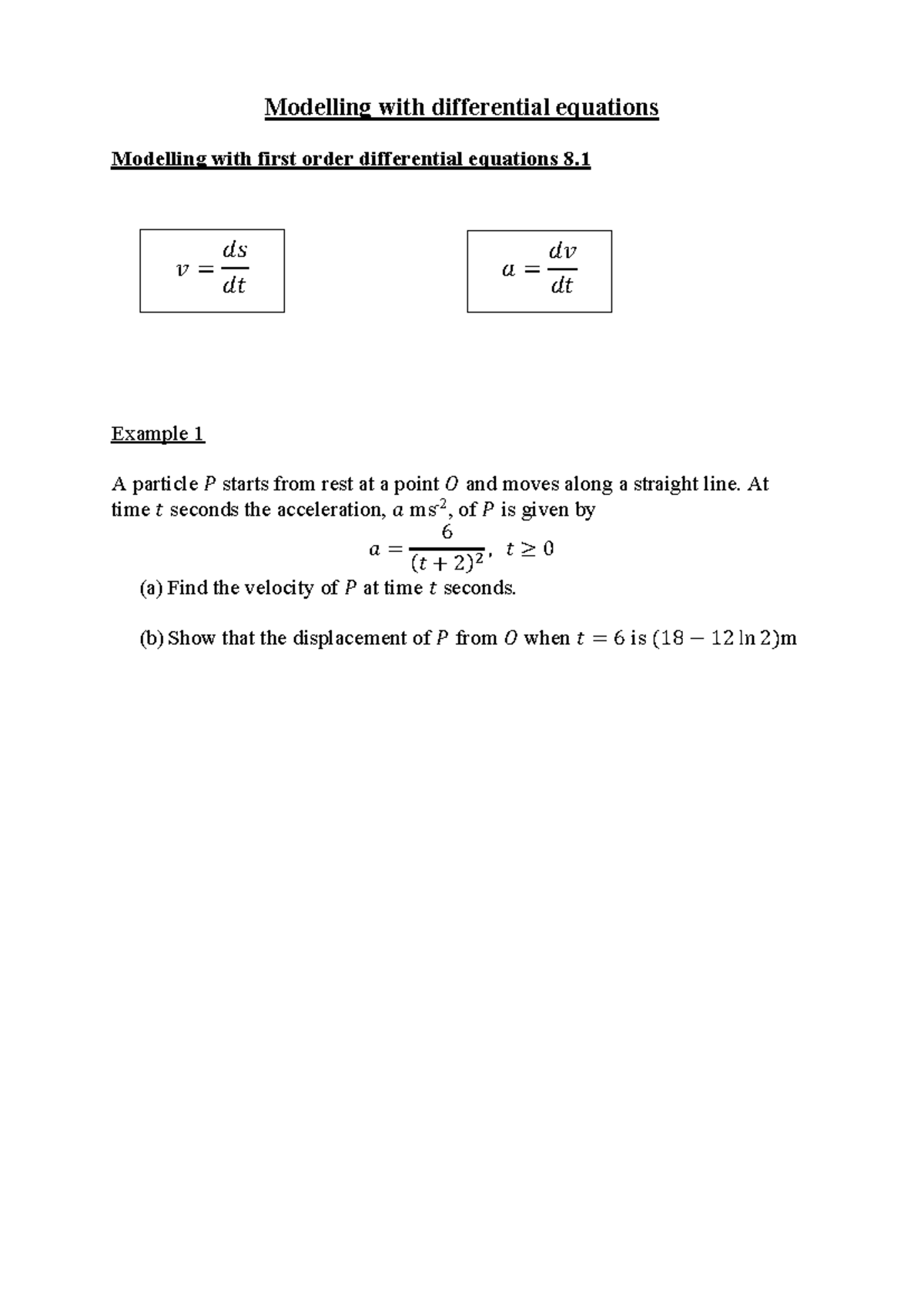 Ch 8 L1: Modelling with First Order Differential Equations - Studocu