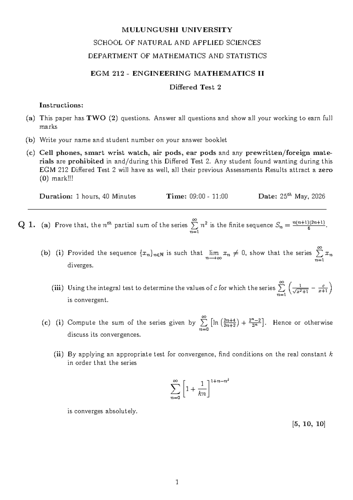 MULUNGUSHI UNIVERSITY EGM 212 - Engineering Mathematics II Differed ...