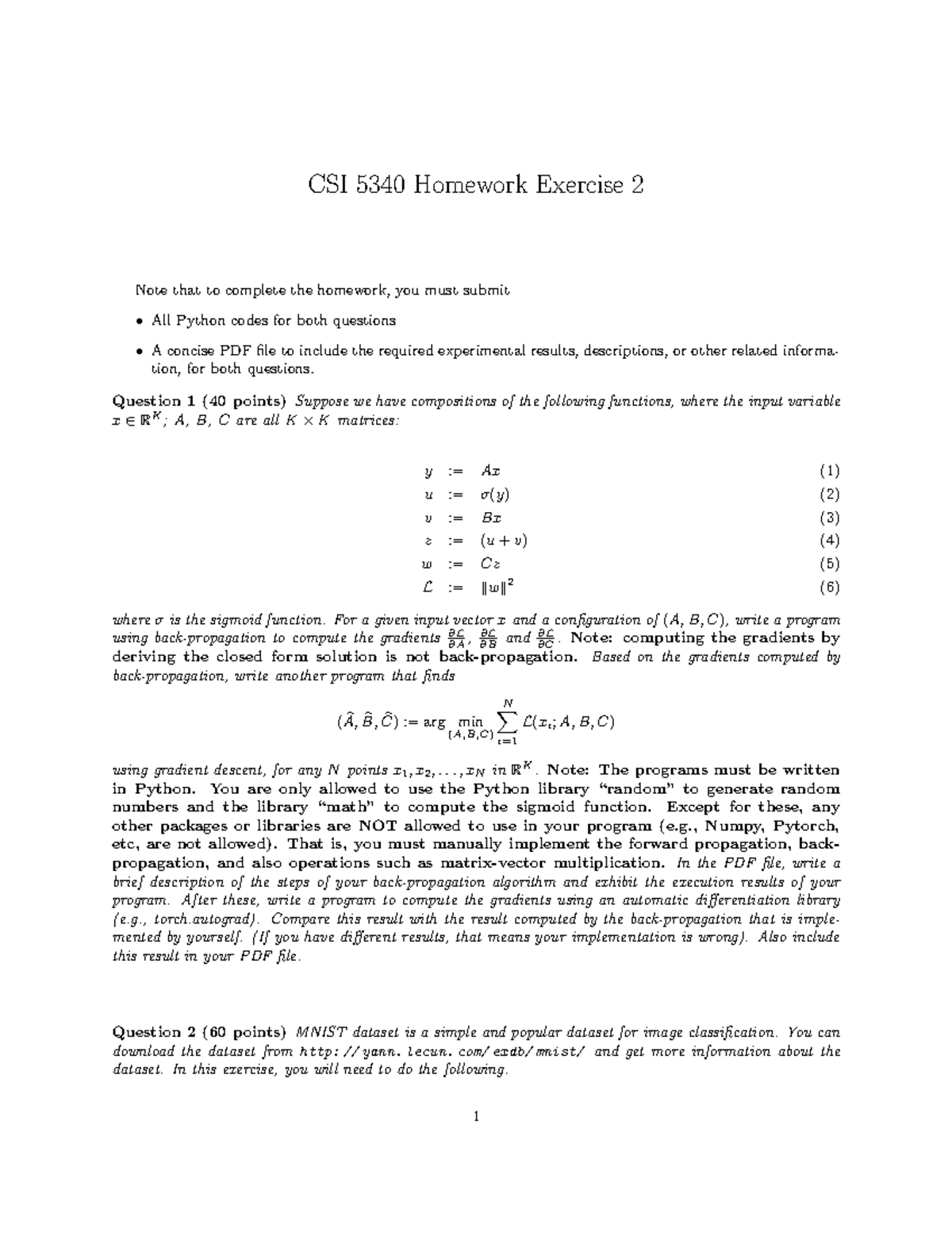 CSI 5340 Homework 2 - Python Implementation and MNIST Classifiers - Studocu