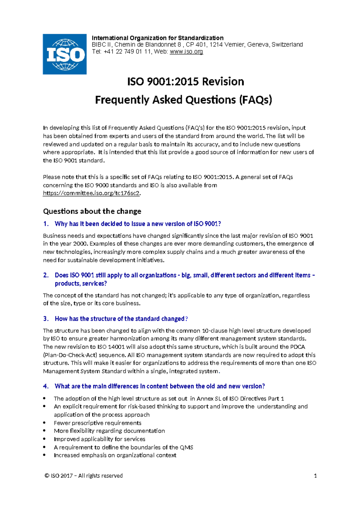 ISO 9001:2015 Revision FAQs - Key Insights and Changes - Studocu