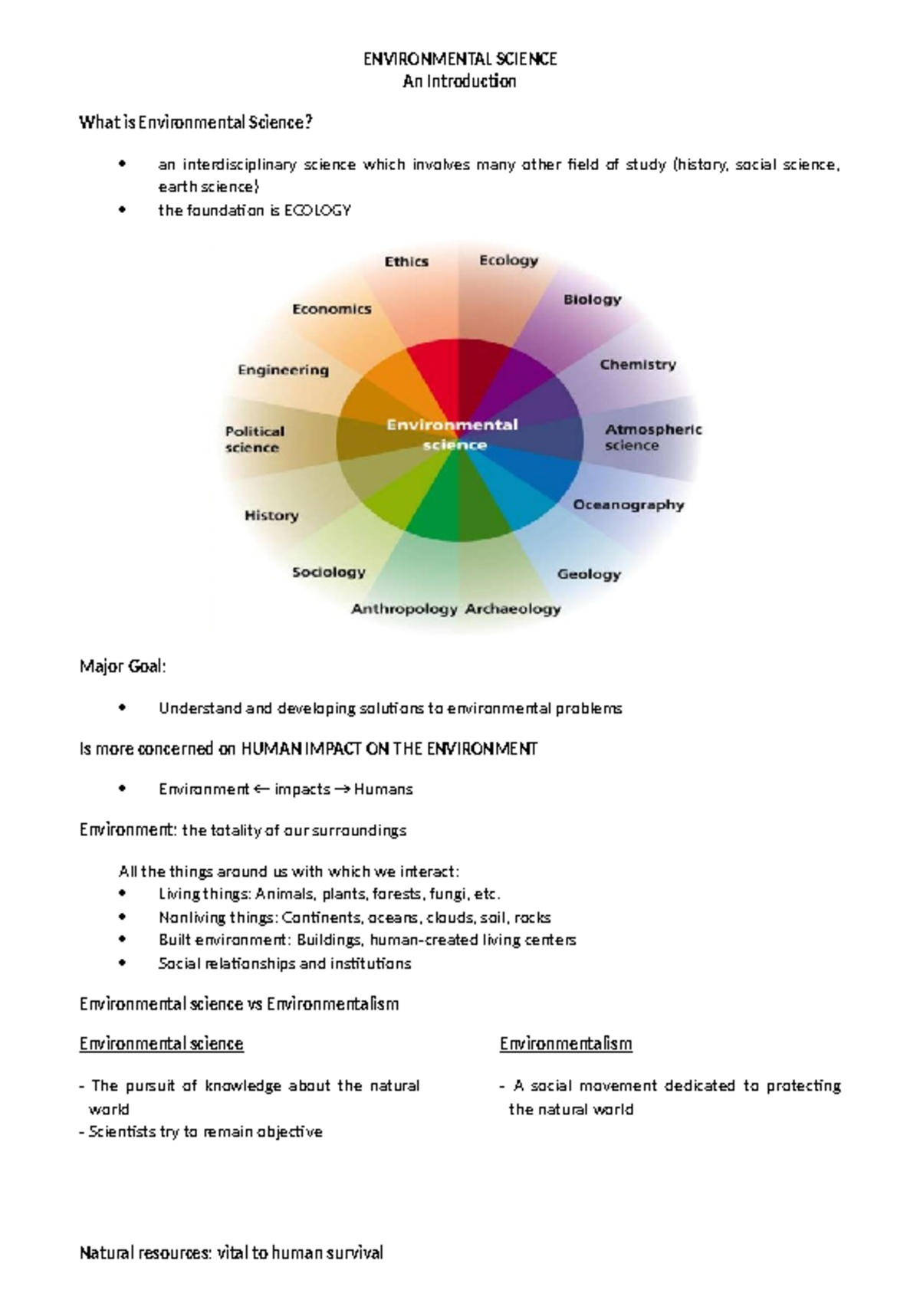 ENV 101 - Intro to Environmental Science Study Notes - Studocu