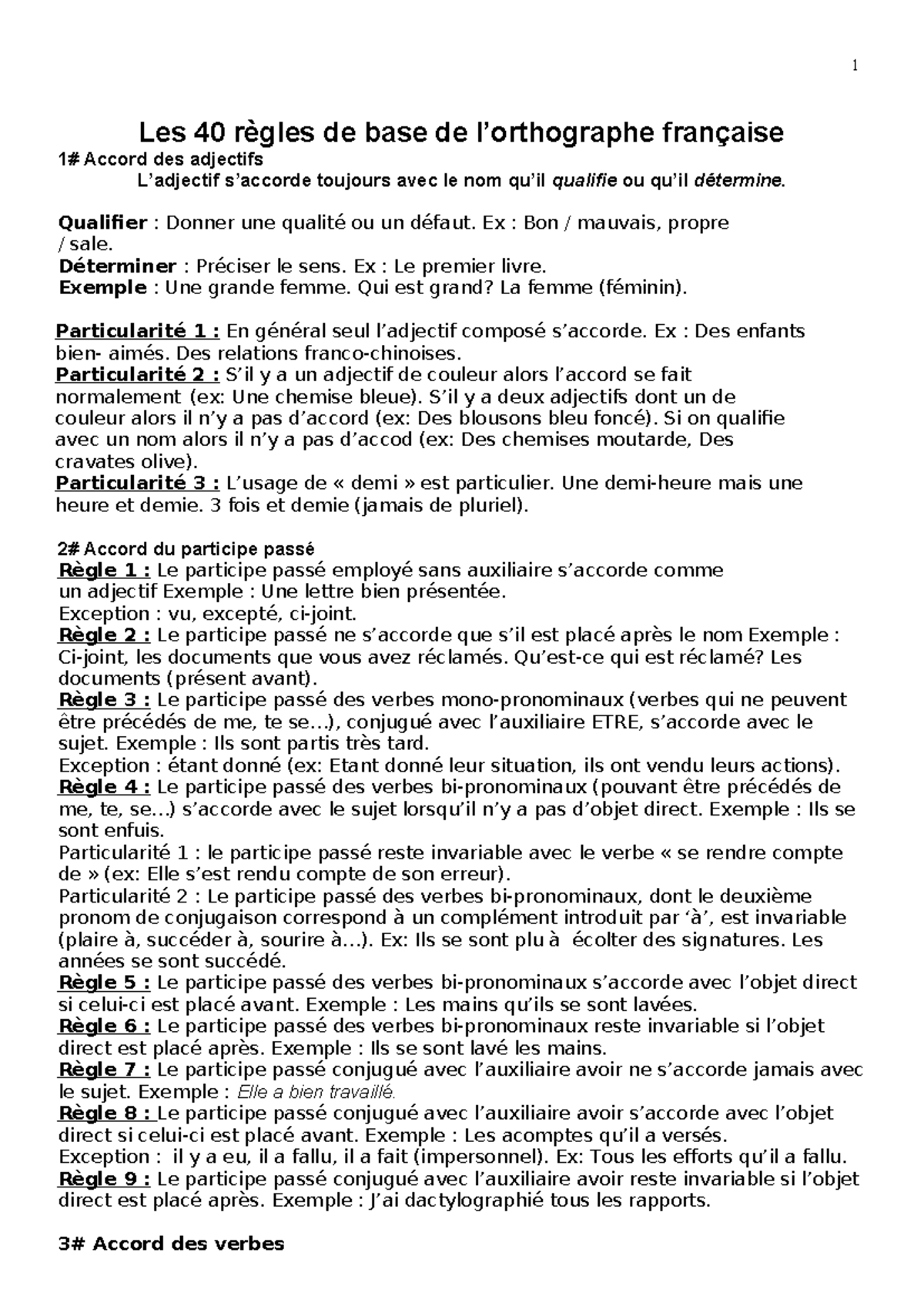 1 Les 40 Règles de Base de l'Orthographe Française - Studocu
