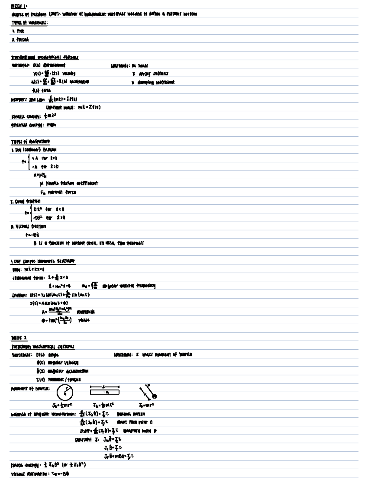 MECH 101 Lecture Notes: Dynamics of Mechanical Systems - Studocu