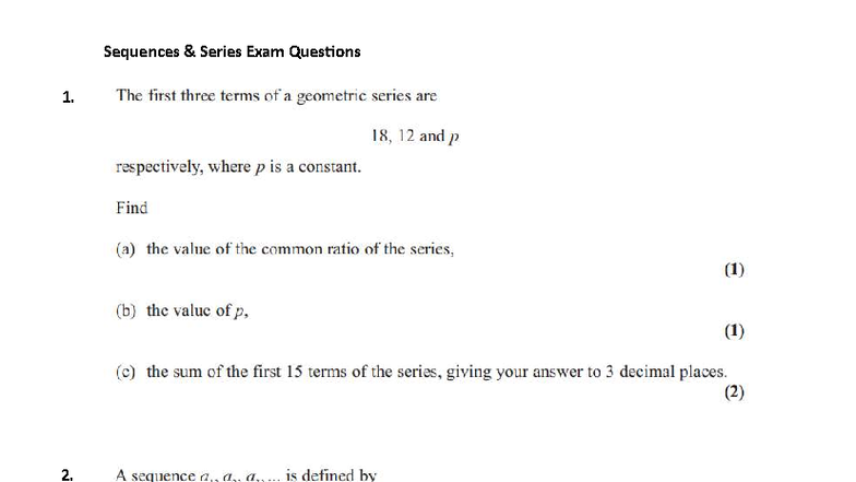 Sequences and Series Exam Questions (MATH 101) - Studocu